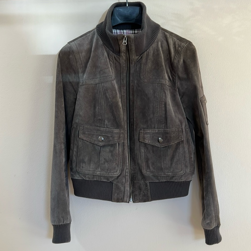 Loft Gray Suede Bomber Jacket